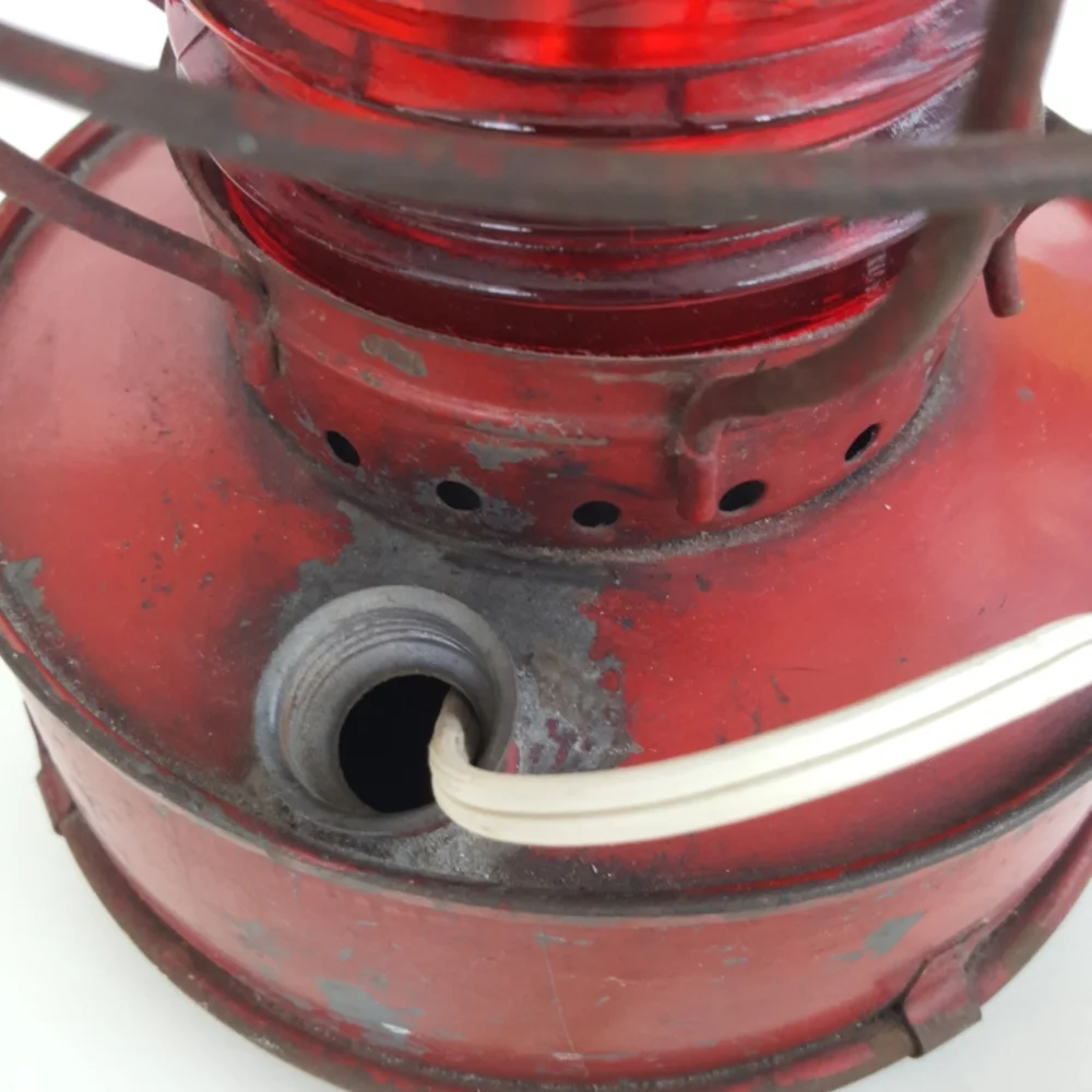 Lantern Railroad Red Electric Vintage Metal Handlan St. Louis Patio Deck